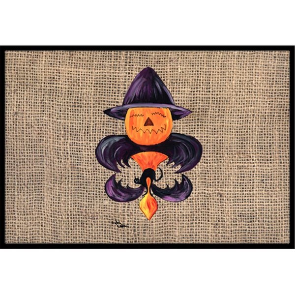 Micasa 24 x 36 in. Halloween Pumpkin Bat Fleur De Lis Indoor Or Outdoor Doormat MI10813